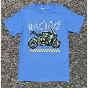 Miken Turbo Racing Mens Small Blue Motorcycle Sportbike Short Sleeve Shirt NWOT